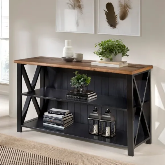 Kirkland's Home Console Tables-Black And Rustic Oak Wood Farmhouse Console Table