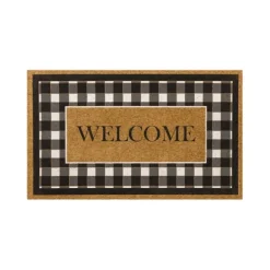 Kirkland's Home Doormats-Black And White Buffalo Check Welcome Doormat