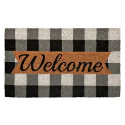 Kirkland's Home Doormats-Black And White Buffalo Check Welcome Mat