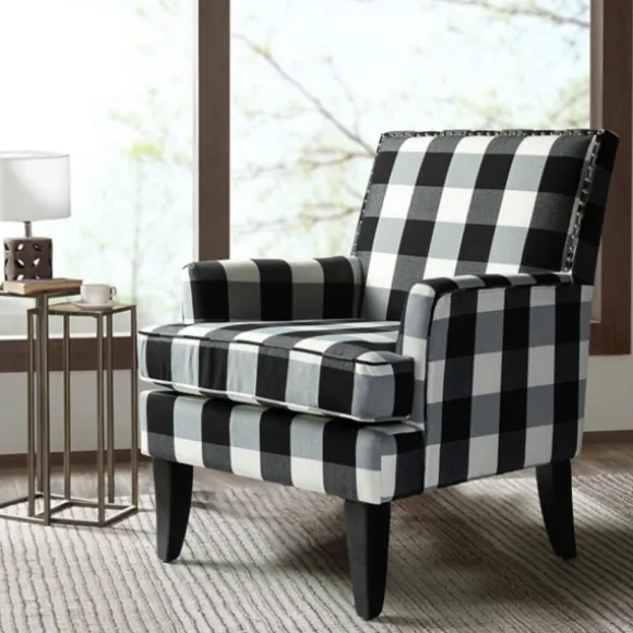 Kirkland's Home Accent Chairs-Black And White Buffalo Check Armchair