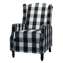 Kirkland's Home Accent Chairs-Black And White Buffalo Check Wingback Recliner