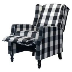 Kirkland's Home Accent Chairs-Black And White Buffalo Check Wingback Recliner