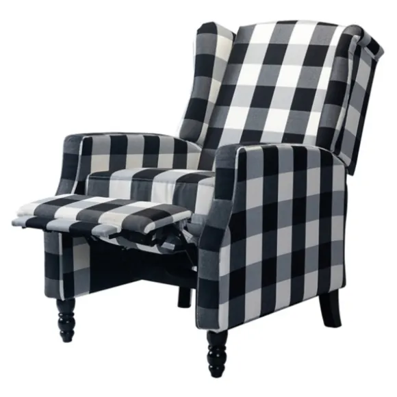 Kirkland's Home Accent Chairs-Black And White Buffalo Check Wingback Recliner
