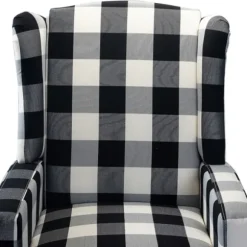 Kirkland's Home Accent Chairs-Black And White Buffalo Check Wingback Recliner