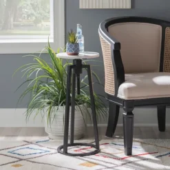 Kirkland's Home Accent & End Tables-Black And White Marble Adjustable Drink Table