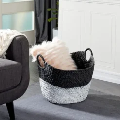 Kirkland's Home Baskets & Boxes-Black And White Seagrass Ring Handle Basket