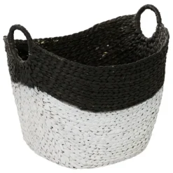 Kirkland's Home Baskets & Boxes-Black And White Seagrass Ring Handle Basket