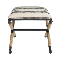 Kirkland's Home Benches & Ottomans-Black And White Striped Upholstered Ottoman