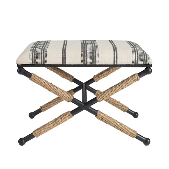 Kirkland's Home Benches & Ottomans-Black And White Striped Upholstered Ottoman