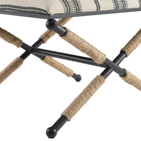 Kirkland's Home Benches & Ottomans-Black And White Striped Upholstered Ottoman