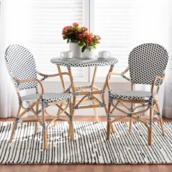 Kirkland's Home Dining Chairs-Black And White Woven Dining Chairs, Set Of 2