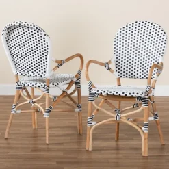 Kirkland's Home Dining Chairs-Black And White Woven Dining Chairs, Set Of 2