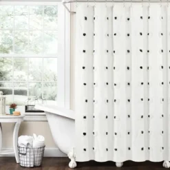 Kirkland's Home Shower Curtains-Black Boho Tufted Circles Shower Curtain