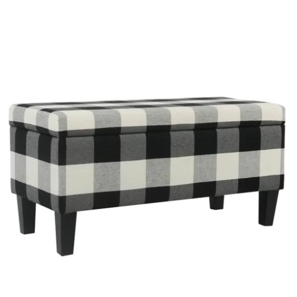 Kirkland's Home Benches & Ottomans-Black Buffalo Check Storage Bench