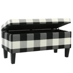 Kirkland's Home Benches & Ottomans-Black Buffalo Check Storage Bench