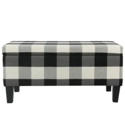 Kirkland's Home Benches & Ottomans-Black Buffalo Check Storage Bench