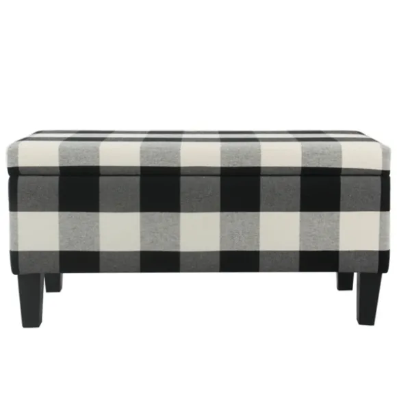 Kirkland's Home Benches & Ottomans-Black Buffalo Check Storage Bench