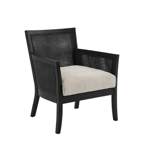 Kirkland's Home Accent Chairs-Black Cane Cushioned Accent Chair