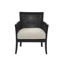Kirkland's Home Accent Chairs-Black Cane Cushioned Accent Chair