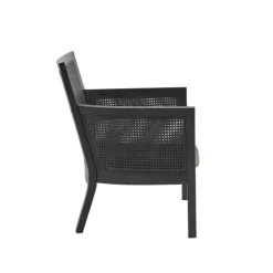 Kirkland's Home Accent Chairs-Black Cane Cushioned Accent Chair
