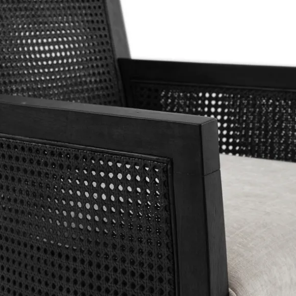 Kirkland's Home Accent Chairs-Black Cane Cushioned Accent Chair