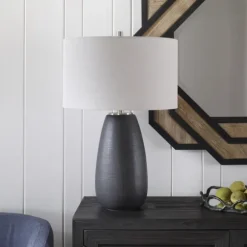 Kirkland's Home Table Lamps-Black Ceramic Gridline Table Lamp