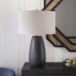 Kirkland's Home Table Lamps-Black Ceramic Gridline Table Lamp