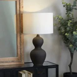 Kirkland's Home Table Lamps-Black Ceramic Hourglass Simple Large Table Lamp