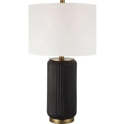 Kirkland's Home Table Lamps-Black Ceramic Ribbed Table Lamp