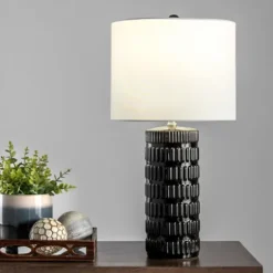 Kirkland's Home Table Lamps-Black Ceramic Stacked Lines Table Lamp
