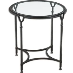 Kirkland's Home Accent & End Tables-Black Forged Steel Glass Top Accent Table