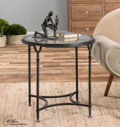 Kirkland's Home Accent & End Tables-Black Forged Steel Glass Top Accent Table