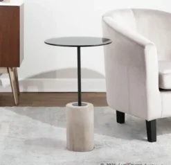 Kirkland's Home Accent & End Tables-Black Glass And Concrete Round Accent Table