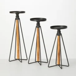 Kirkland's Home Candle Holders-Black Hairpin 3-Pc. Pillar Candle Holder Set