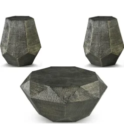 Kirkland's Home Coffee Tables-Black Hand-Stamped Iron 3-Pc. Table Set