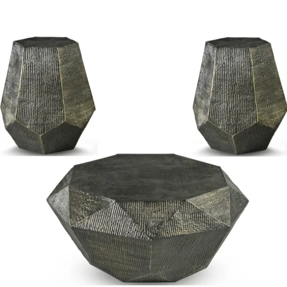 Kirkland's Home Coffee Tables-Black Hand-Stamped Iron 3-Pc. Table Set