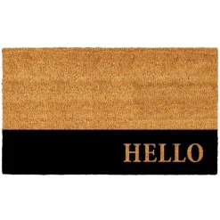 Kirkland's Home Doormats-Black Hello Bold Stripe Coir Doormat, 30 In.