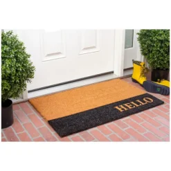 Kirkland's Home Doormats-Black Hello Bold Stripe Coir Doormat, 30 In.