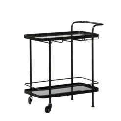 Kirkland's Home Kitchen Islands & Bar Carts-Black Iron And Glass Top Bar Cart