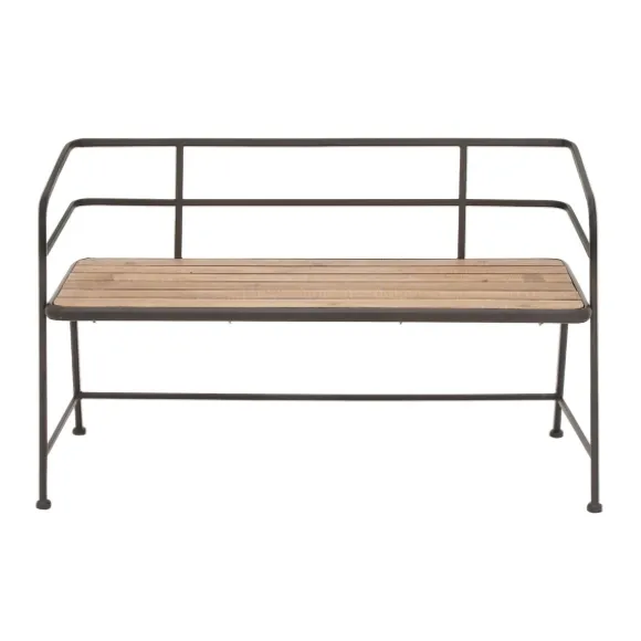 Kirkland's Home Benches & Ottomans-Black Iron And Wooden Seat Industrial Bench
