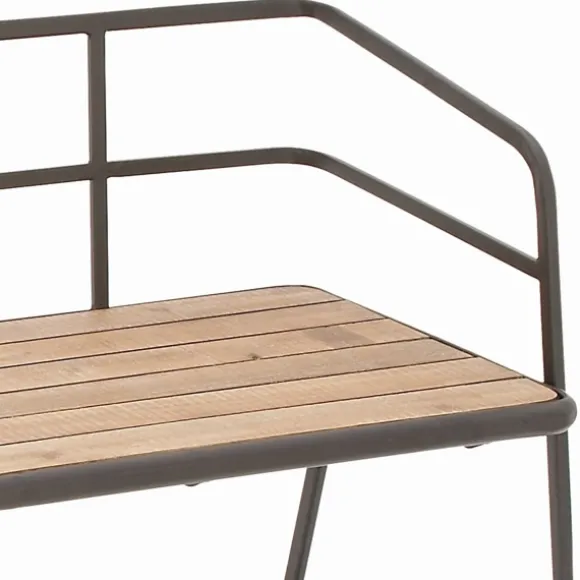 Kirkland's Home Benches & Ottomans-Black Iron And Wooden Seat Industrial Bench