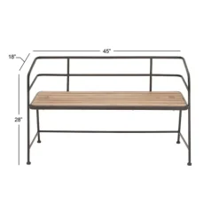 Kirkland's Home Benches & Ottomans-Black Iron And Wooden Seat Industrial Bench