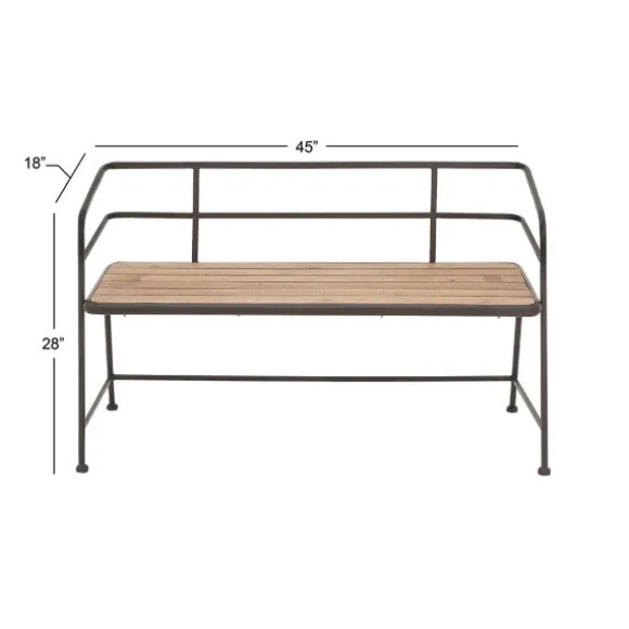 Kirkland's Home Benches & Ottomans-Black Iron And Wooden Seat Industrial Bench