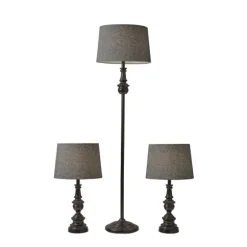 Kirkland's Home Table Lamps-Black Lucas 3-Pc. Table And Floor Lamp Set