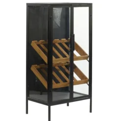 Kirkland's Home Kitchen Islands & Bar Carts-Black Metal And Brown Wood Standing Wine Rack