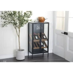 Kirkland's Home Kitchen Islands & Bar Carts-Black Metal And Brown Wood Standing Wine Rack