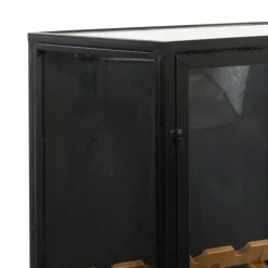 Kirkland's Home Kitchen Islands & Bar Carts-Black Metal And Brown Wood Standing Wine Rack