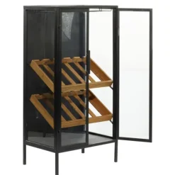 Kirkland's Home Kitchen Islands & Bar Carts-Black Metal And Brown Wood Standing Wine Rack