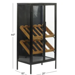 Kirkland's Home Kitchen Islands & Bar Carts-Black Metal And Brown Wood Standing Wine Rack