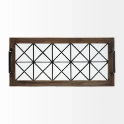 Kirkland's Home Decorative Trays-Black Metal And Glass Tray